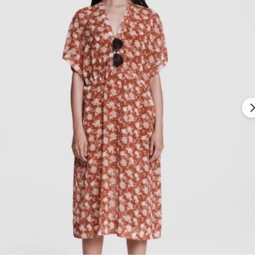 rag & bone Rust and White Floral V-Neck Midi Dress